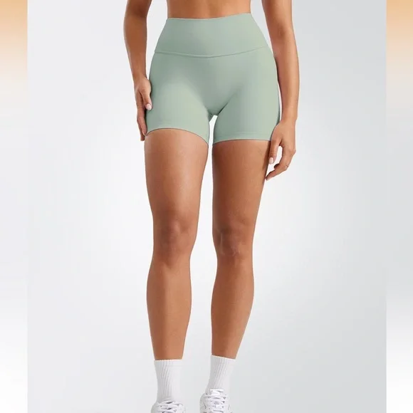 High-Waist Sage Green Bike Shorts for Women - Picture 4 of 5